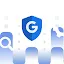 A blue and white digital illustration featuring a central shield icon with a white Google "G" logo. The shield is flanked by abstract blue pillars containing a magnifying glass (search) and a gear (settings) icon, symbolizing tools used to protect democracies and stay ahead of digital threats.