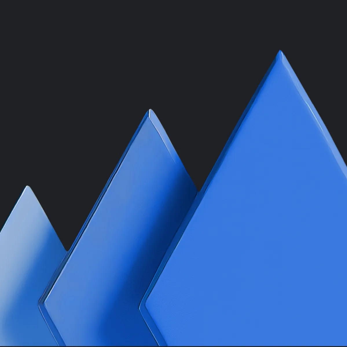 Three blue diamond-shaped figures against a black background