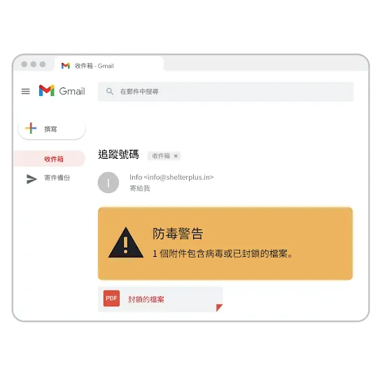 Gmail 防毒軟件警告圖像