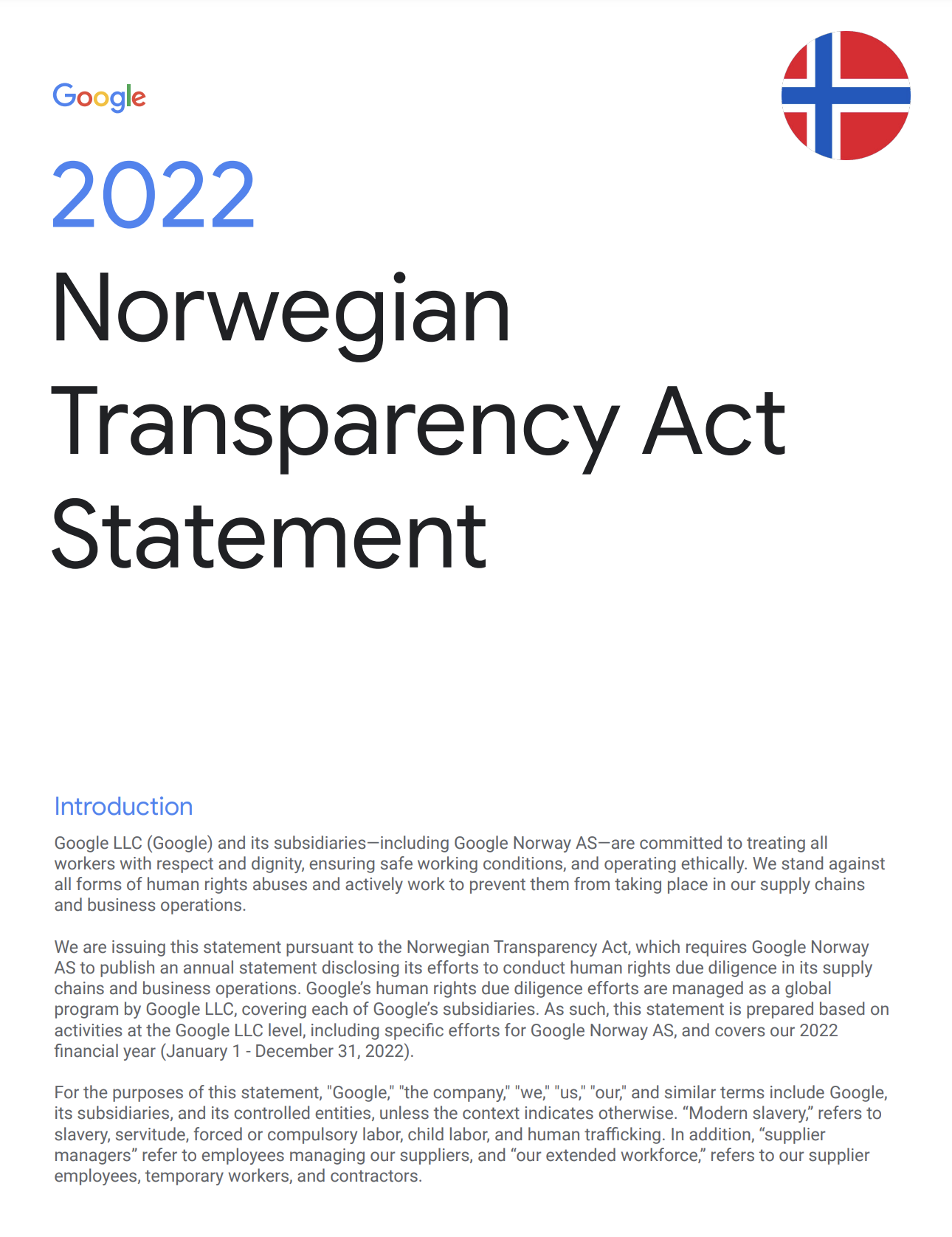 Cover image of  the 2022 Norwegian Transparency Act Statement