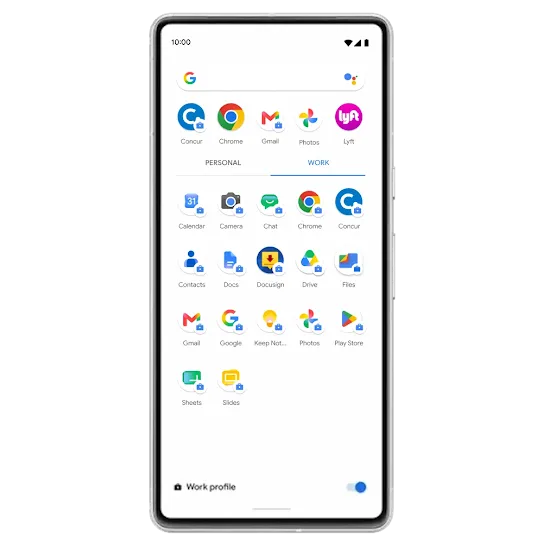 An Android Enterprise Management feature shown on device, work profile.