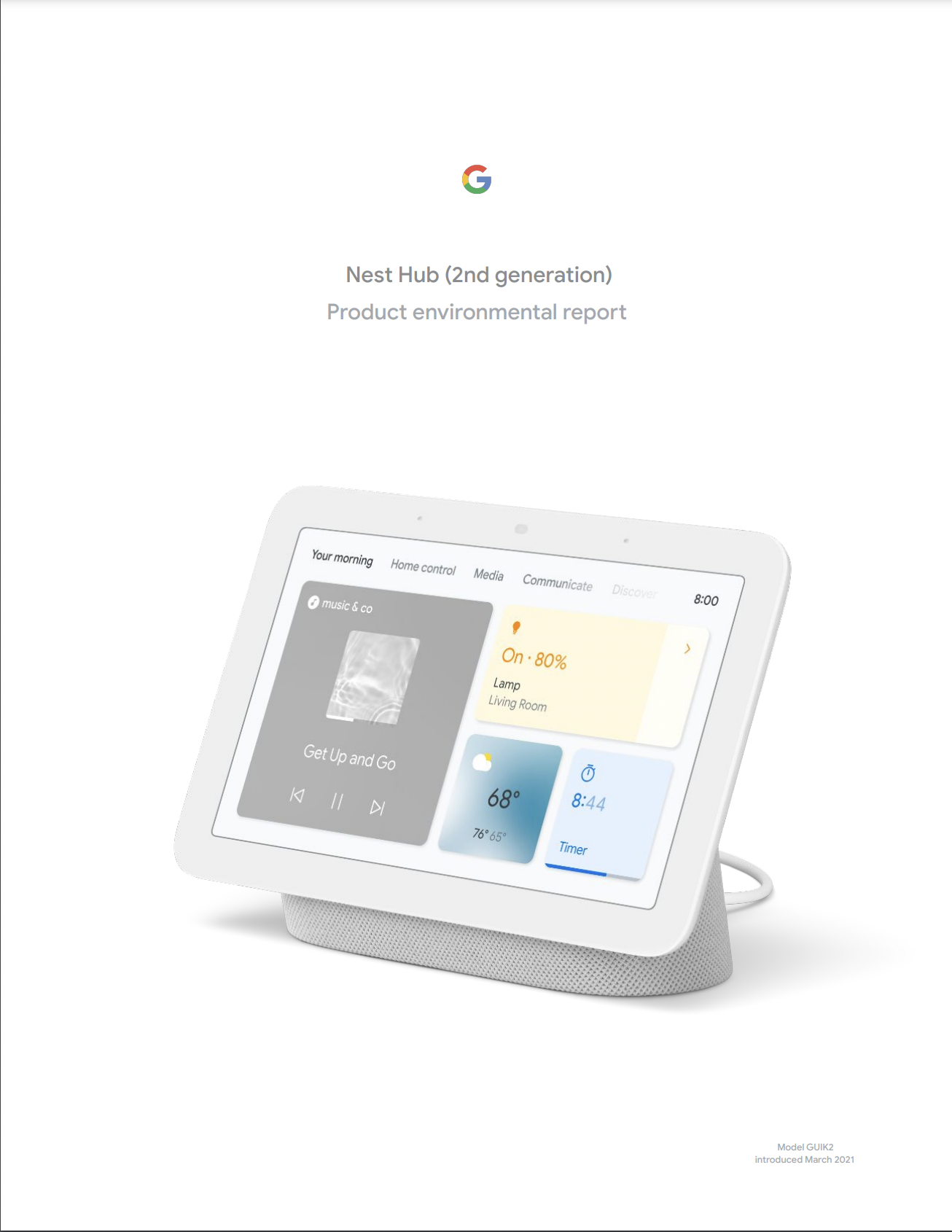 Cover image of the Nest Hub (2nd generation) Product Environmental Report