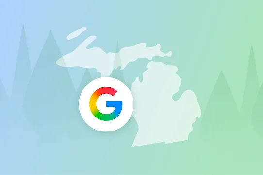 Google icon on top of Michigan state outline