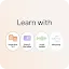 A graphic titled "Learn with" featuring four icons: Immersive Text, Slides & Narration, Audio Lesson, and Mindmap.