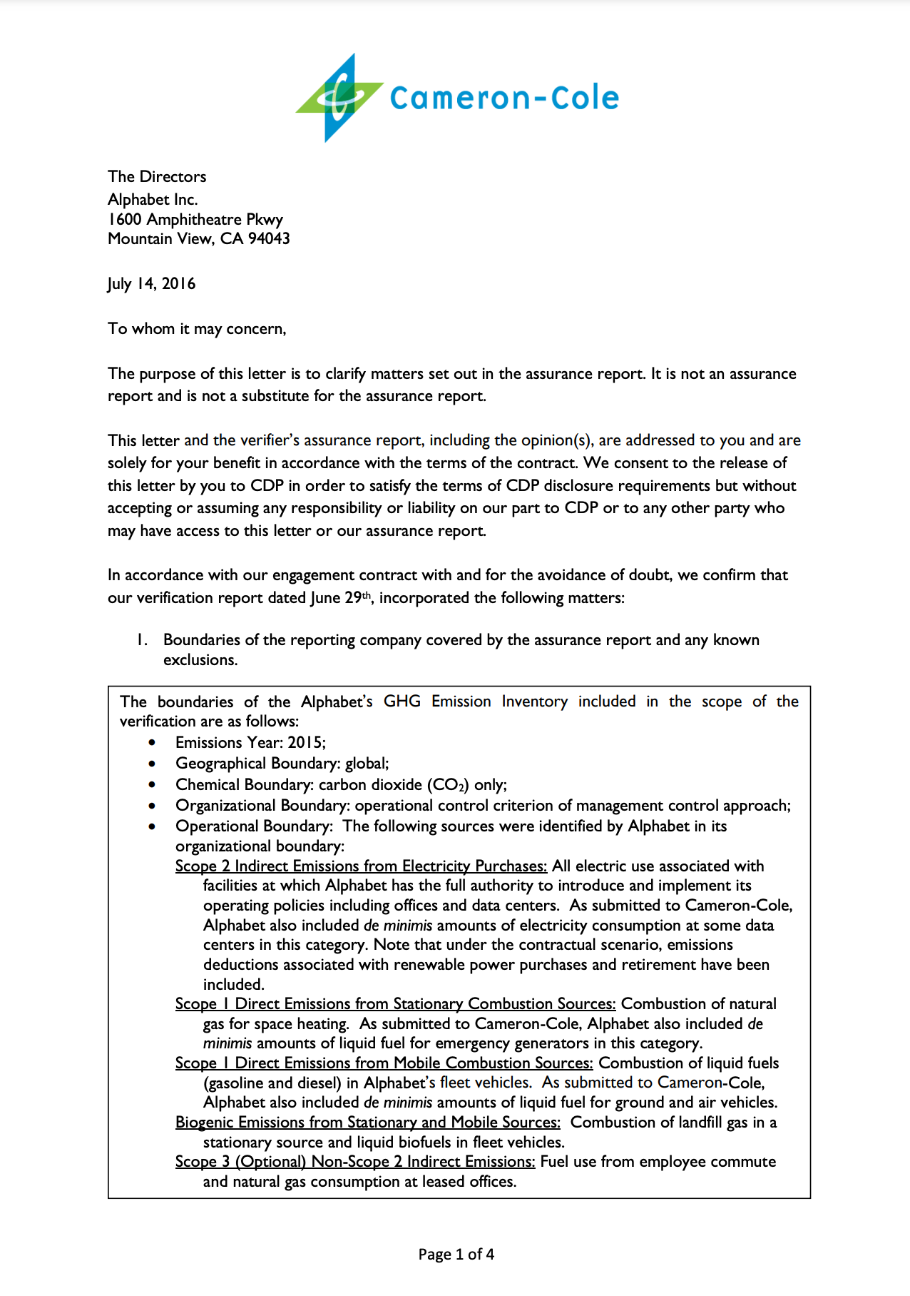 Cover image of Alphabet’s 2016 (FY2015) Greenhouse Gas Inventory Verification Statement