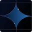 A large, glowing blue four-pointed "spark" icon with thin geometric construction lines, set against a dark blue background.