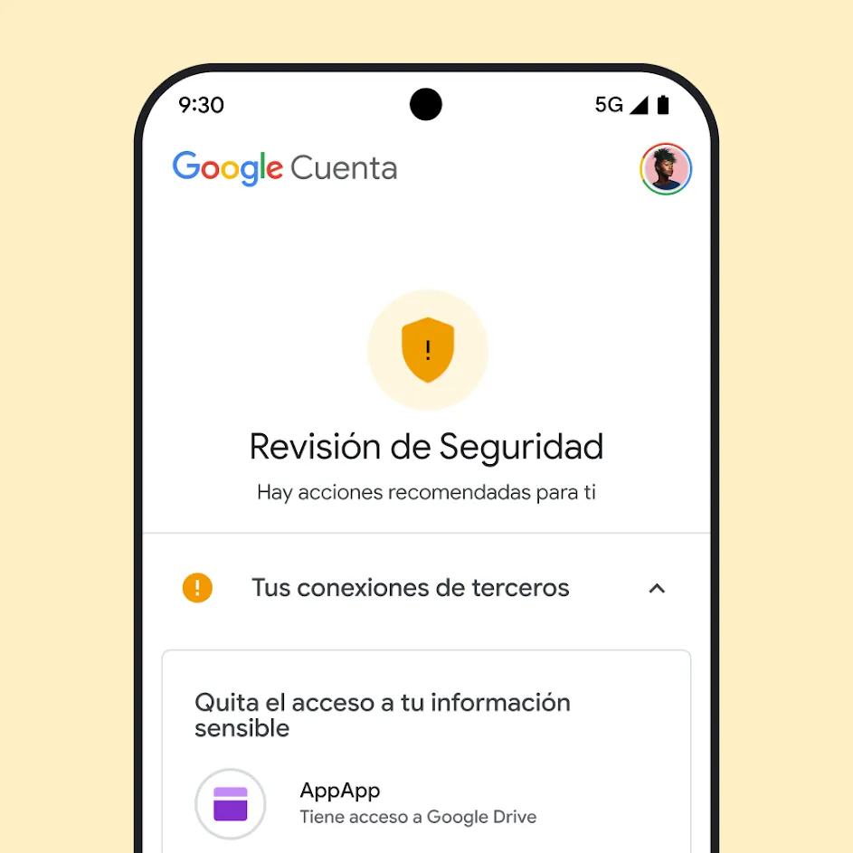 Imagen de la interfaz de usuario de la Revisión de Seguridad de Google.