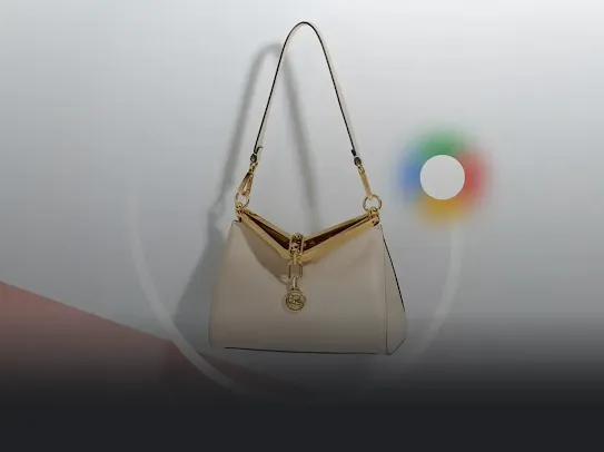 A luxury shoulder bag is being circled to show how Circle to Search works.