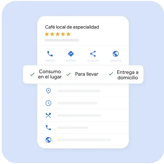 Pantalla de un smartphone en la que se muestra una ficha de empresa local de "Detroit Voltage". La tarjeta incluye una calificación de 5 estrellas, una imagen de banner de manos con guantes que usan una pinza cortacables y datos de contacto esenciales, como una dirección de Detroit, horarios de atención de 9:00&nbsp;a.m. a 5:00&nbsp;p.m., un número de teléfono y un vínculo a un sitio web.