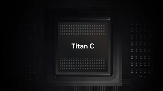 Gráfico de un chip Titan C en una placa de circuito oscura.