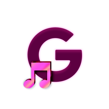 glowing letter G with a pink music note