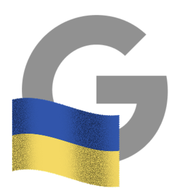An illustration of the letter G next to the Ukrainian flag