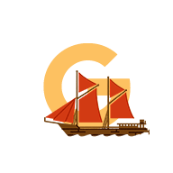 Illustration of the letter G with a red sail boat