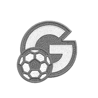 A gray letter G badge next to a soccer ball