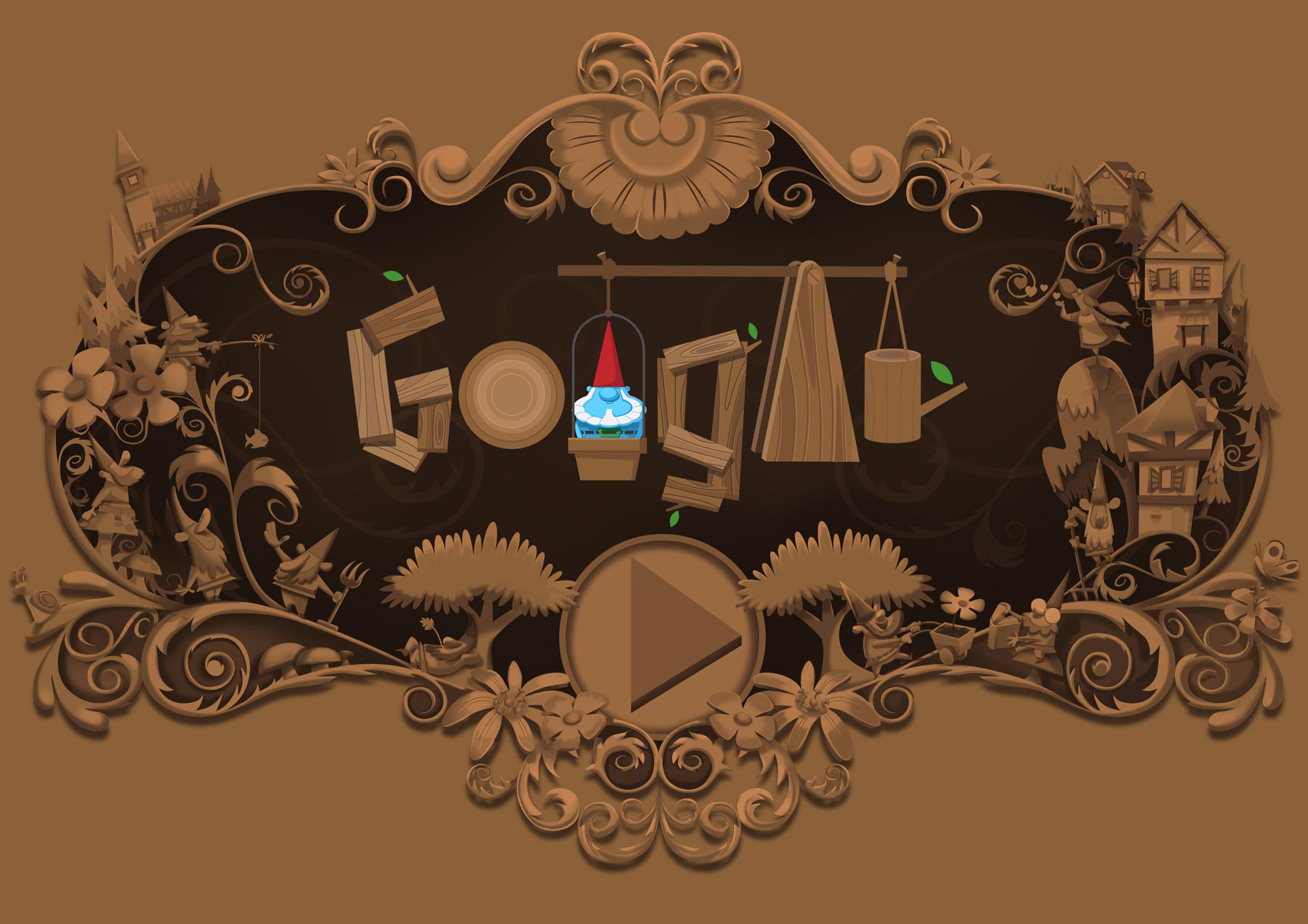 Illustration of Google logo with a garden gnome in replacement of a letter.