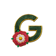A G and Tudor rose rendered in a style inspired by traditional English embroidery and tapestry 