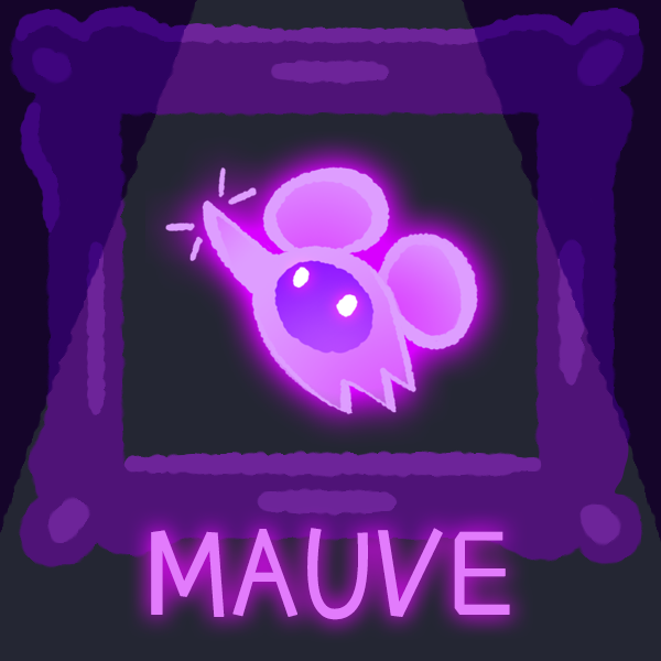 purple mouse shaped character with named Mauve