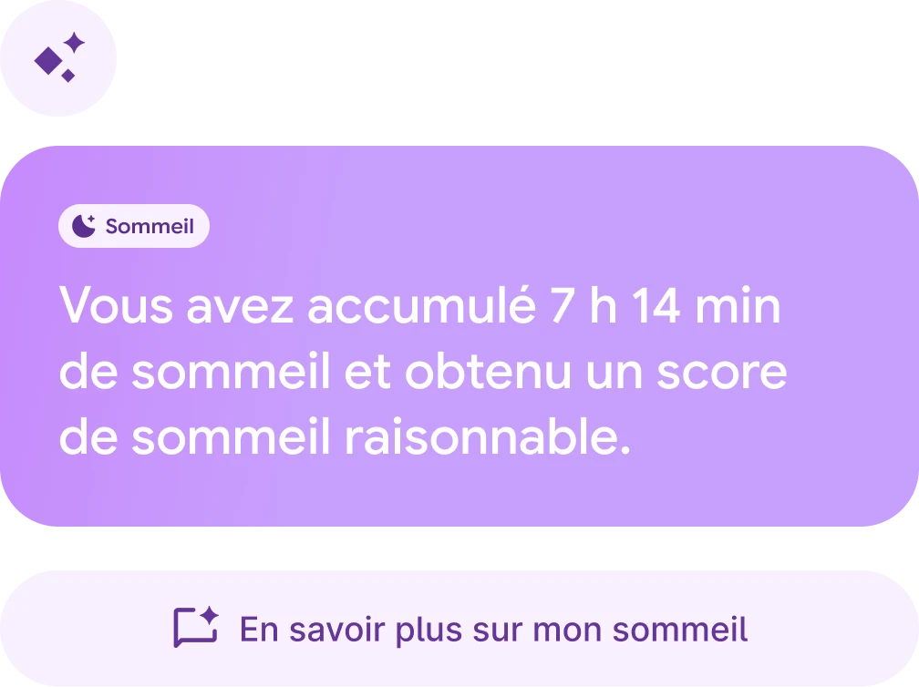Une discussion avec le coach santé indiquant&nbsp;: «&nbsp;Est-ce que je dors mieux les jours où je fais plus de pas?&nbsp;» 
