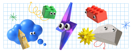 Illustration of anthropomorphic school items floating in front of grid paper. 