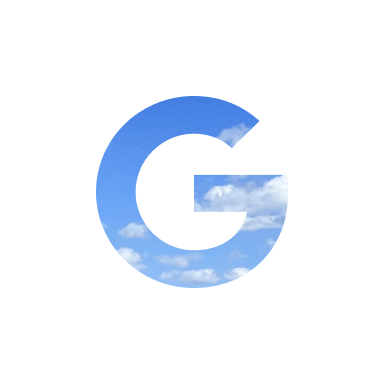 a letter G filled with blue sky