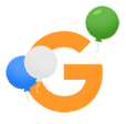 Illustration of the letter G with three balloons surrounding it