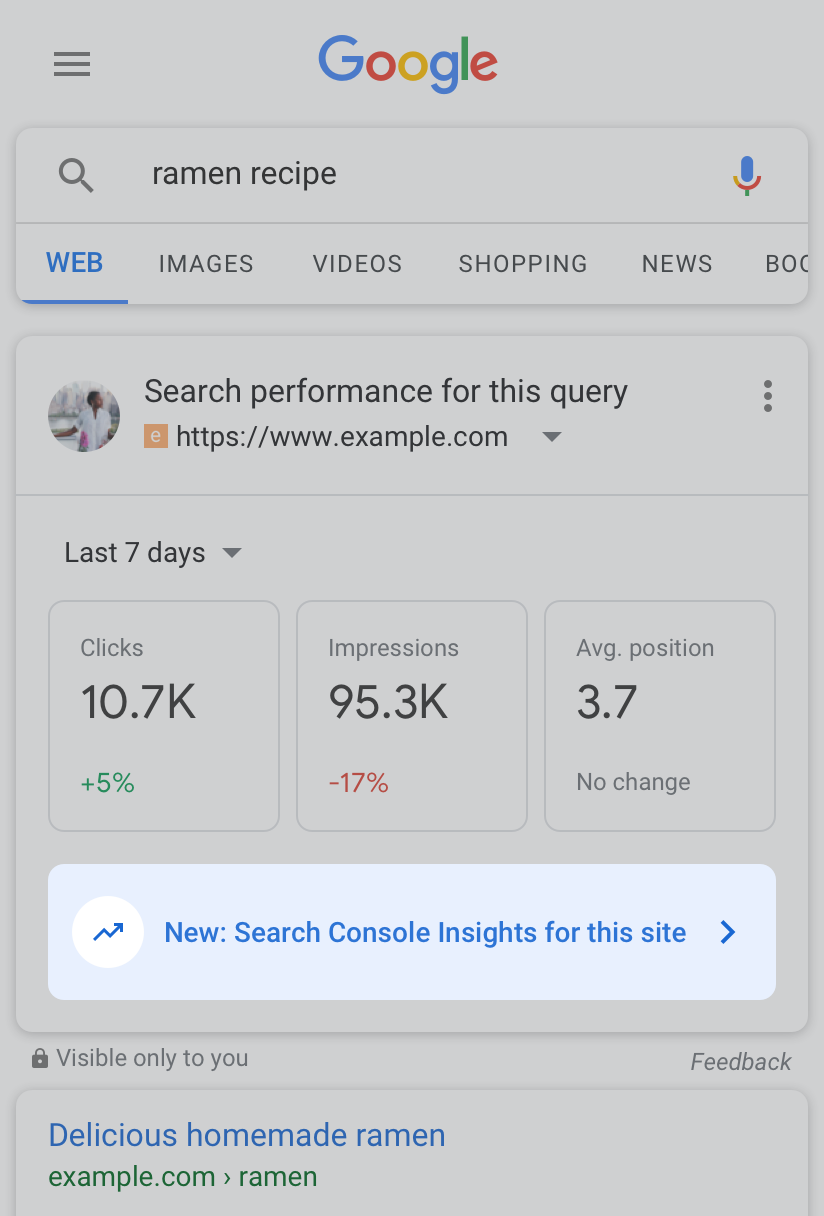 Search Console Insights sind für einige User über die Google-Suche für diverse Seiten einsehbar