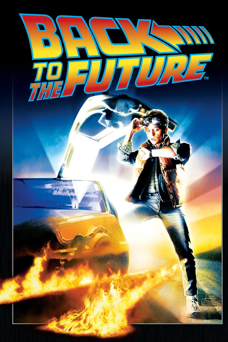 a young man looks at his wtch while standing next to a car with tiretracks of fire